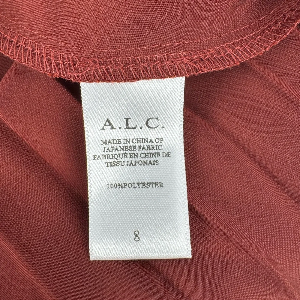 A.L.C. Sienna Satin Pleated‎ Off Shoulder Midi Dress, Red Rock, Size 8, NWOT